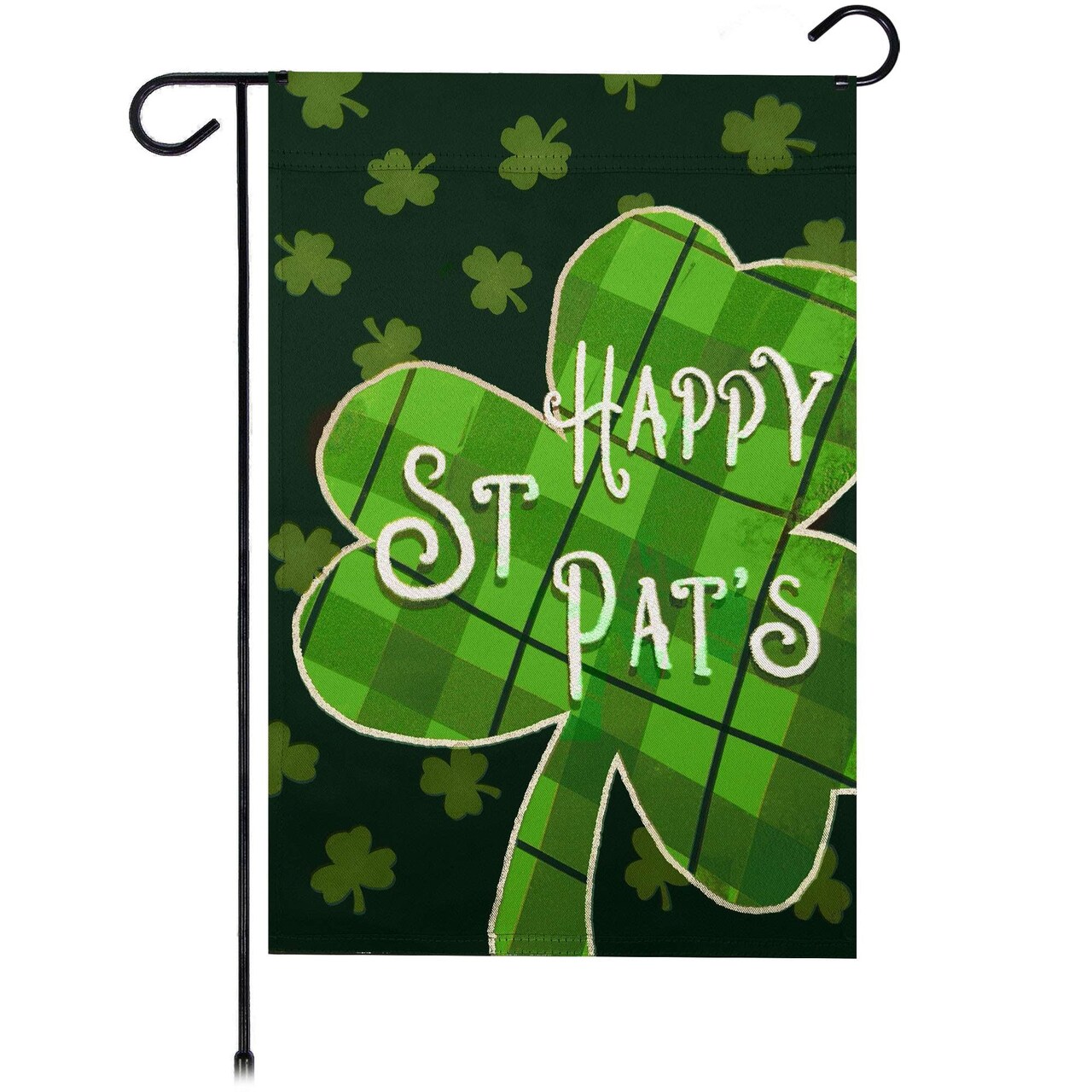 G128 Happy St. Patrick's Day Plaid Shamrock Garden Flag 12x18 In Double Sided St. Patrick's Day Yard Garden Lawn Decoration